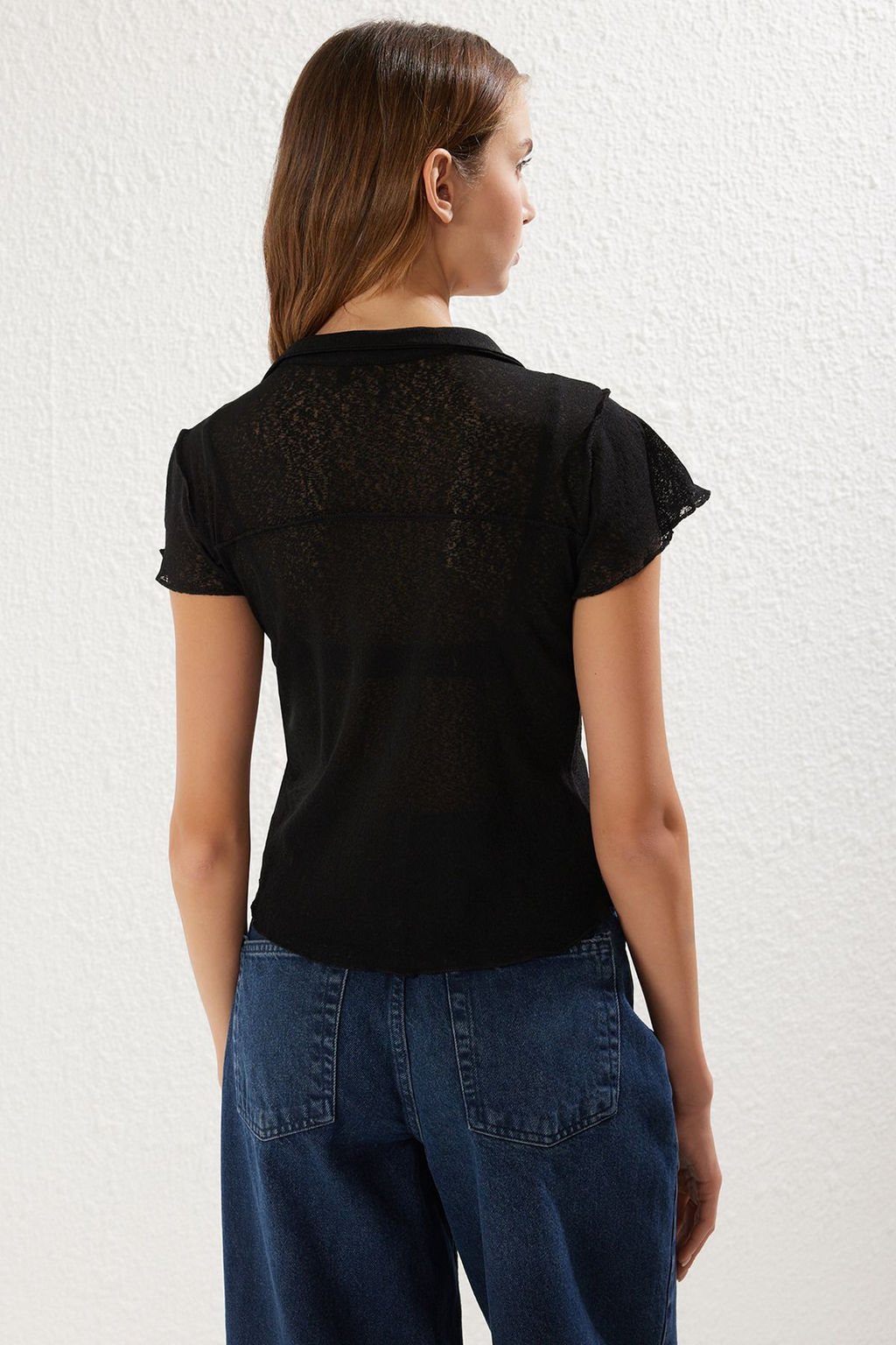 Siyah Fitted/Vucuda Oturan Kopuk Esnek Gomlek TWOSS25GO00027