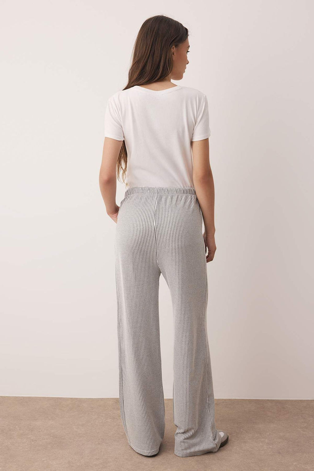 Antrasit Cizgili Lastikli Bel Wide Leg/Genis Kesim Orme Pantolon TWOAW26PL00061