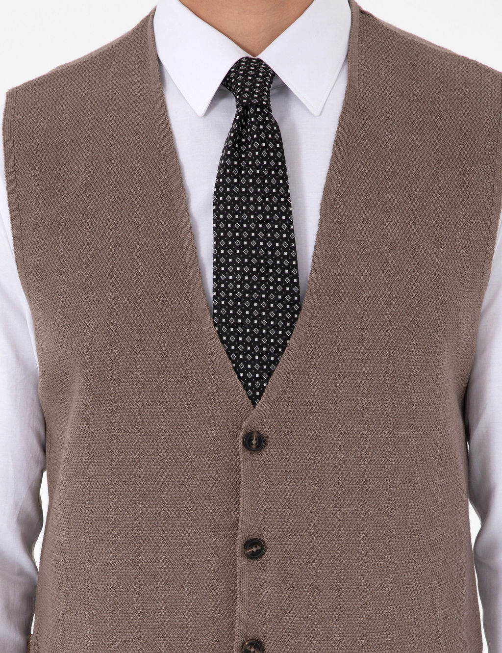 Vizon Melanj Slim Fit V Yaka Triko Yelek