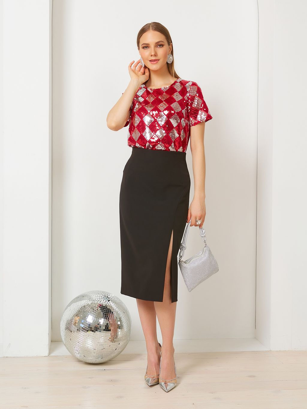 Комбинированная блуза с пайетками - Stilla фото 8