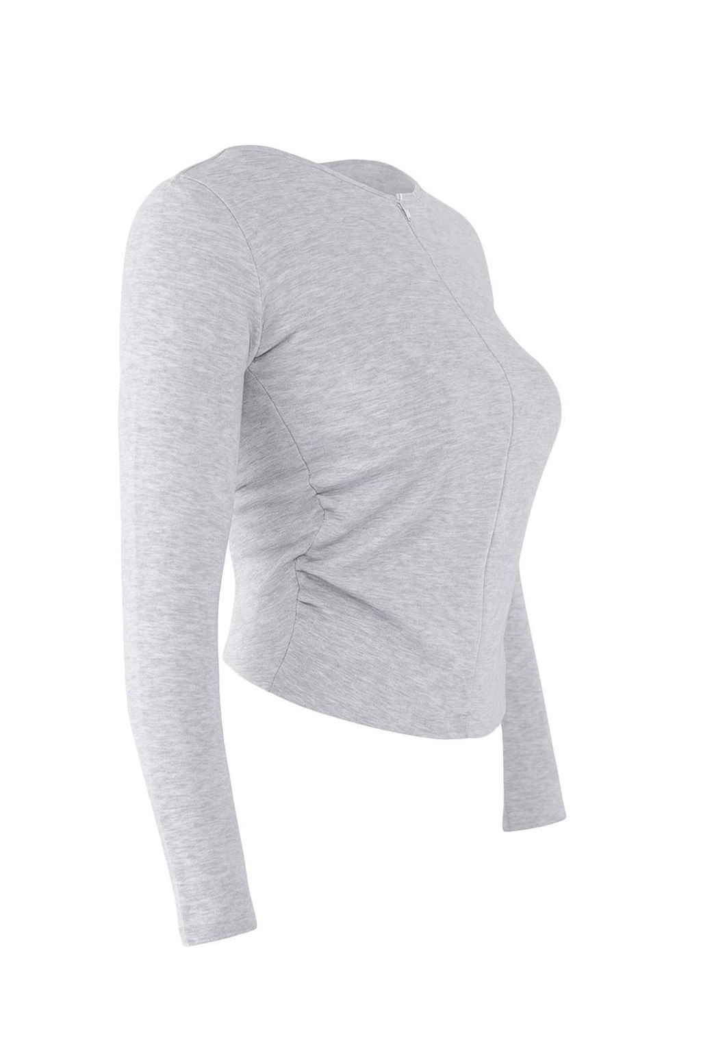 Gri Melanj Fitted/Vucuda Oturan Yar?m Fermuarl? Cift Katl? Orme Bluz TWOAW26BZ00031