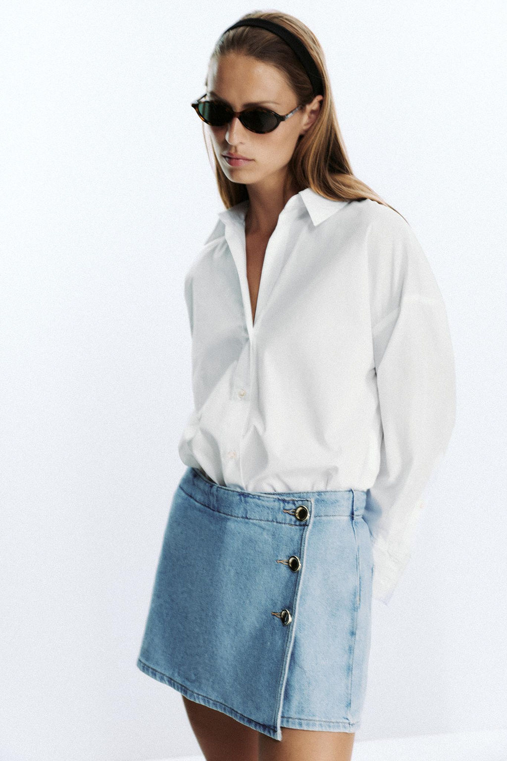 Z1975 DENIM SKORT WITH WRAP-OVER BUTTON DETAIL - Zara фото 3