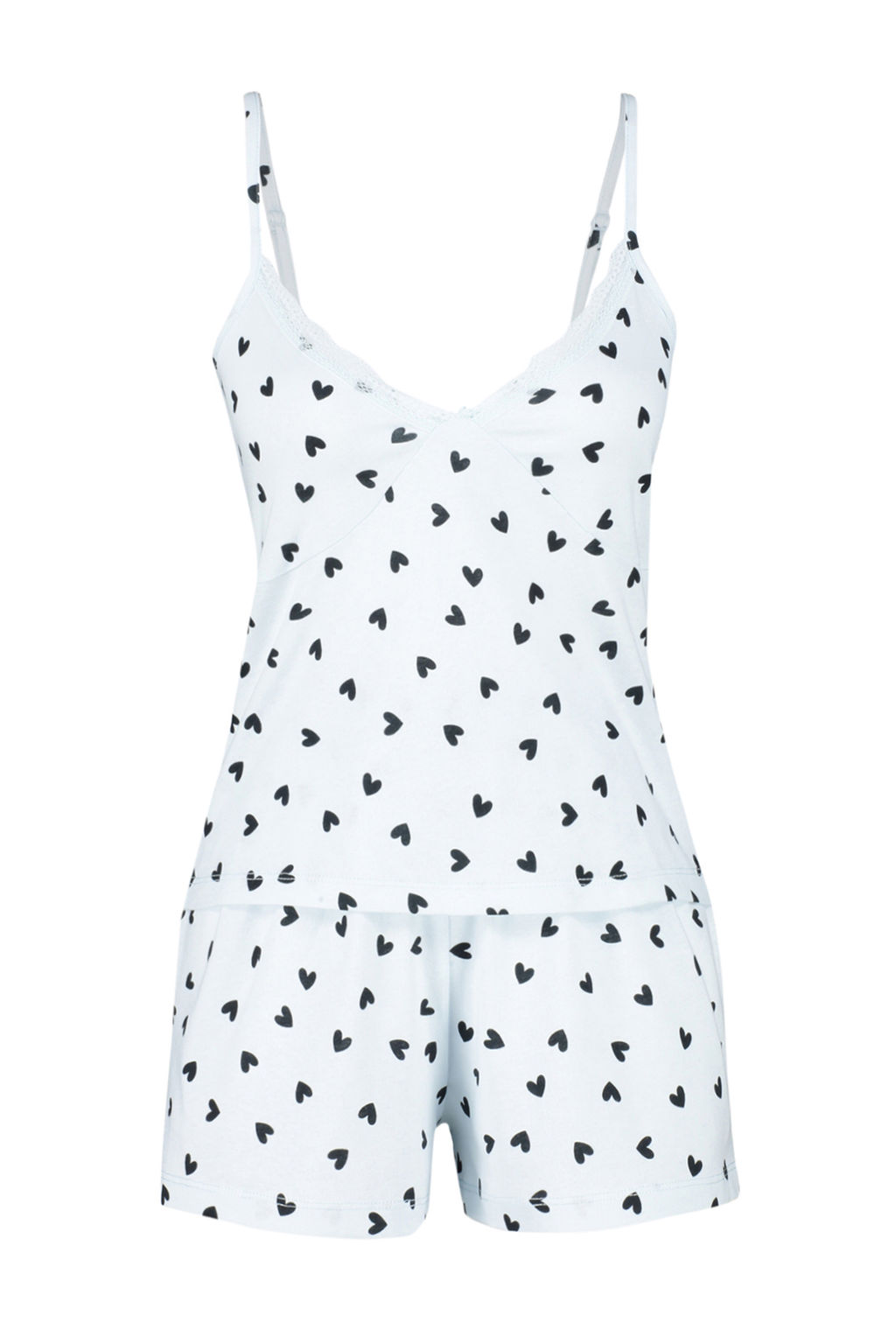Trendyolmilla Beyaz %100 Pamuklu Kalpli Dantelli Ip Ask?l? Sortlu Orme Pijama Tak?m? THMSS24PT00106  фото 7
