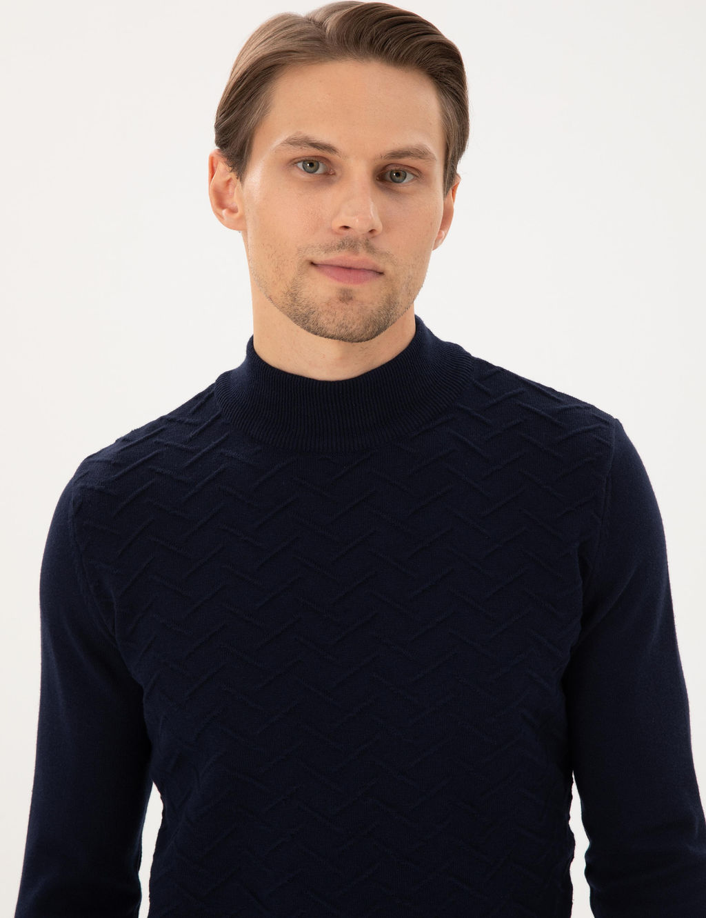Lacivert Slim Fit Yar_m Bal_k__ Yaka Triko Kazak - Pierre cardin фото 2