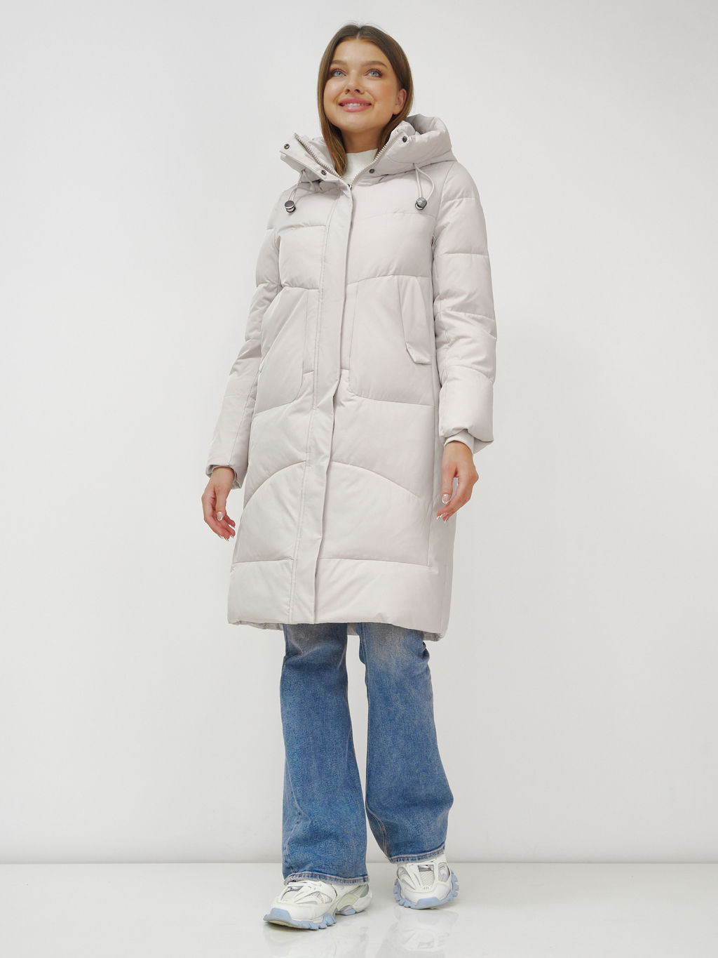 Куртка зимняя с капюшоном удлиненная стеганная бежевого цвета 9650B - Mtforce фото 16