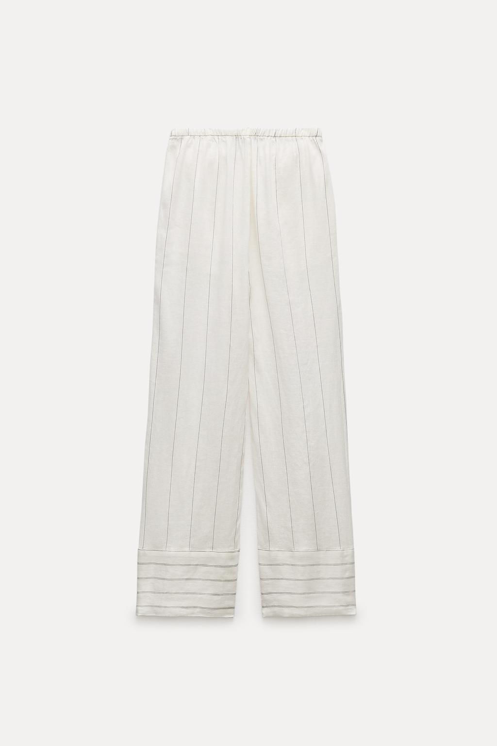 STRIPED 100% LINEN TROUSERS - Zara фото 6