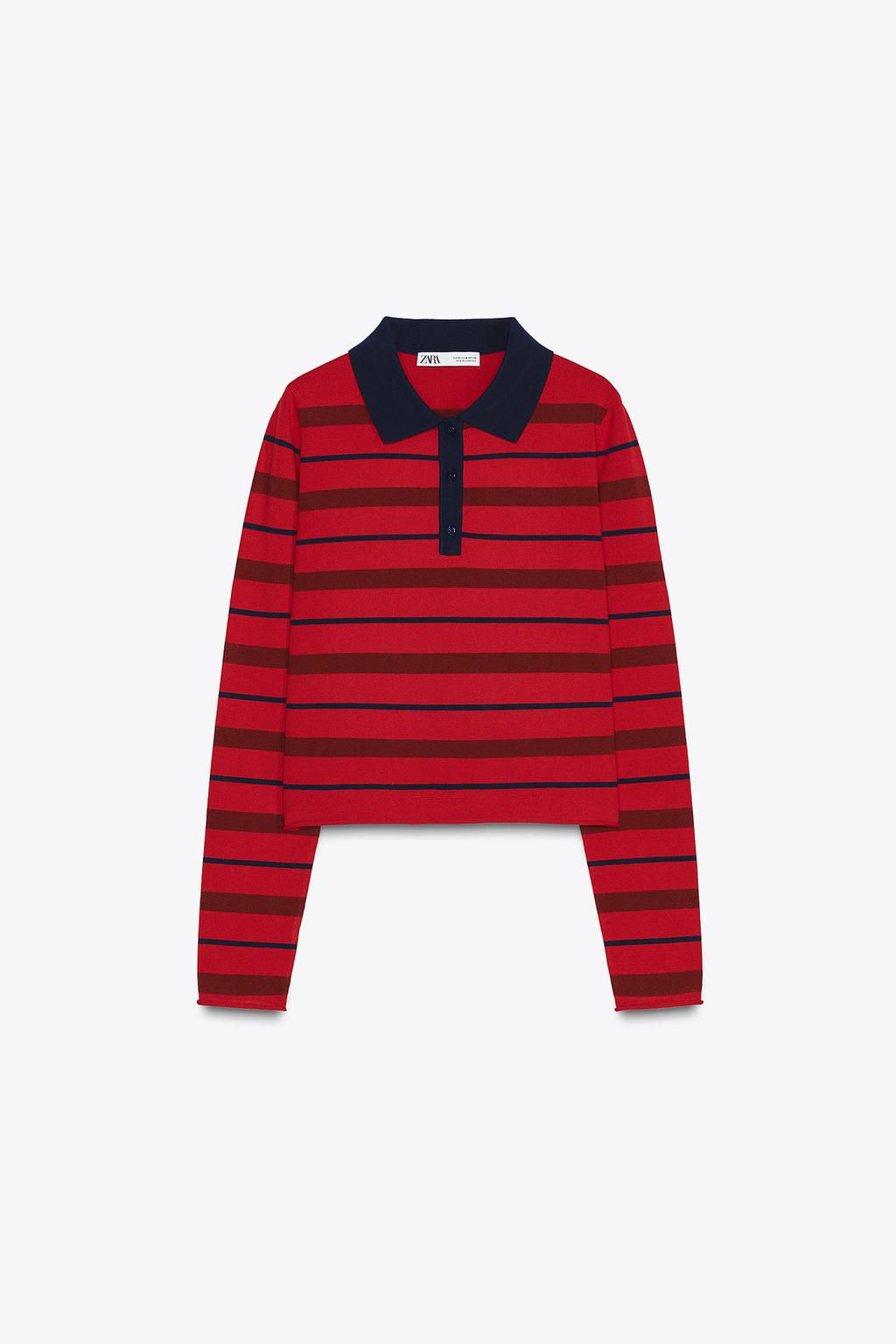 STRIPED KNIT POLO SWEATER