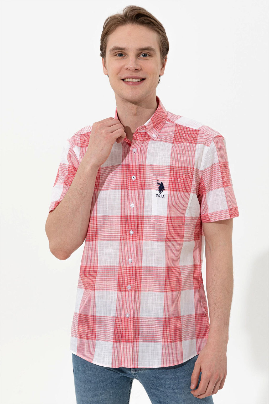 Мужская красная рубашка с коротким рукавом - U.s. polo assn фото 9