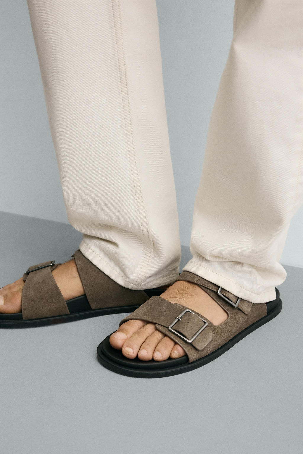 DOUBLE-STRAP LEATHER SANDALS - Zara фото 4