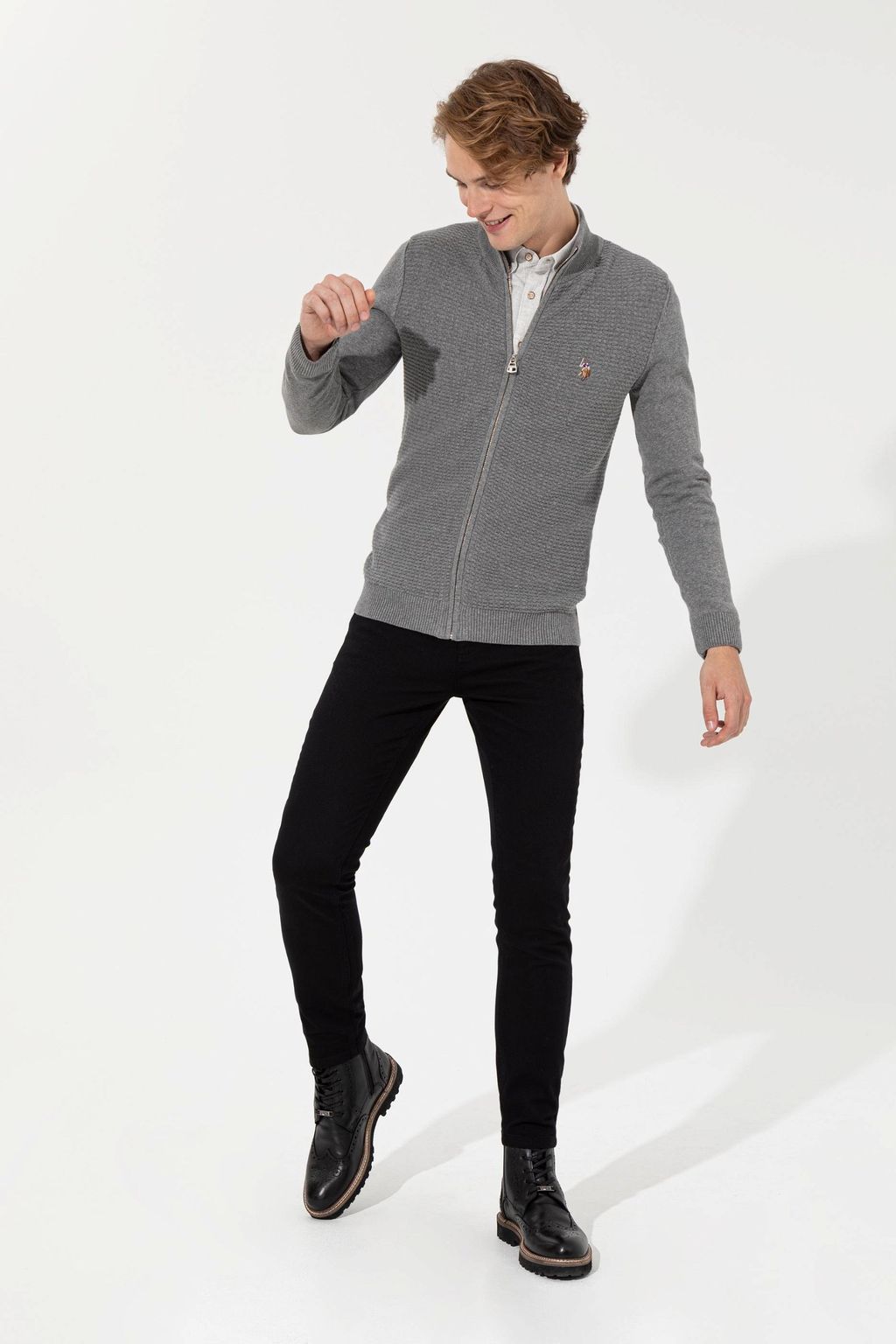 U. S. Polo Assn Мужской серый меланжевый базовый трикотажный кардиган - U.s. polo assn фото 4