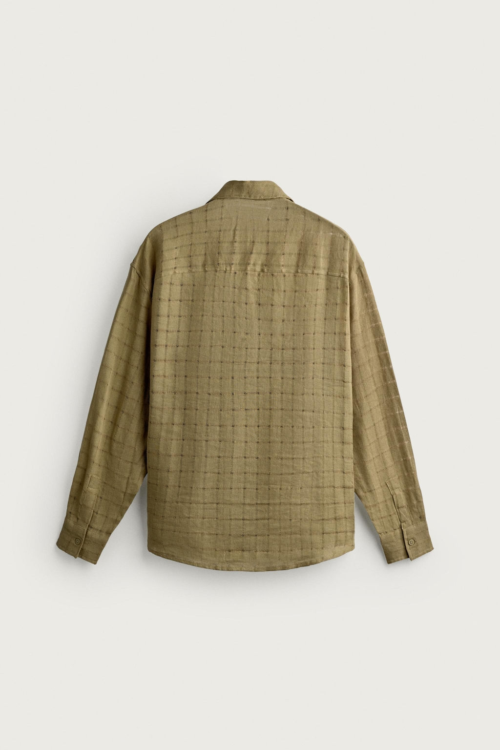 CAMISA RELAXED FIT JACQUARD CUADROS LINO - ALGOD?N / Khaki claro - Zara фото 8