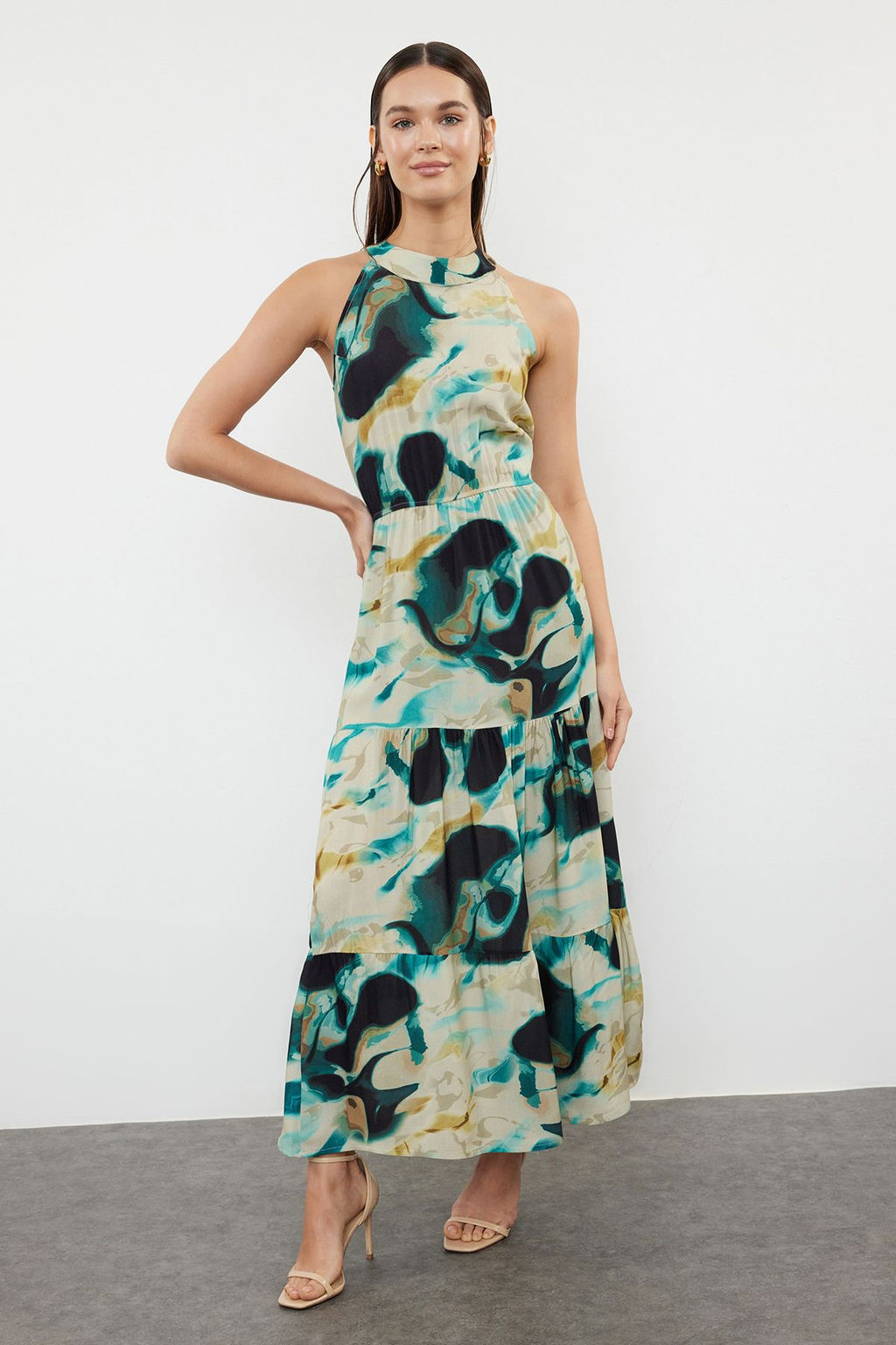 Siyah Soyut Desenli A Kesim Halter Yaka Maxi Dokuma Elbise TWOSS24EL01025 - Trendyolmilla фото 2