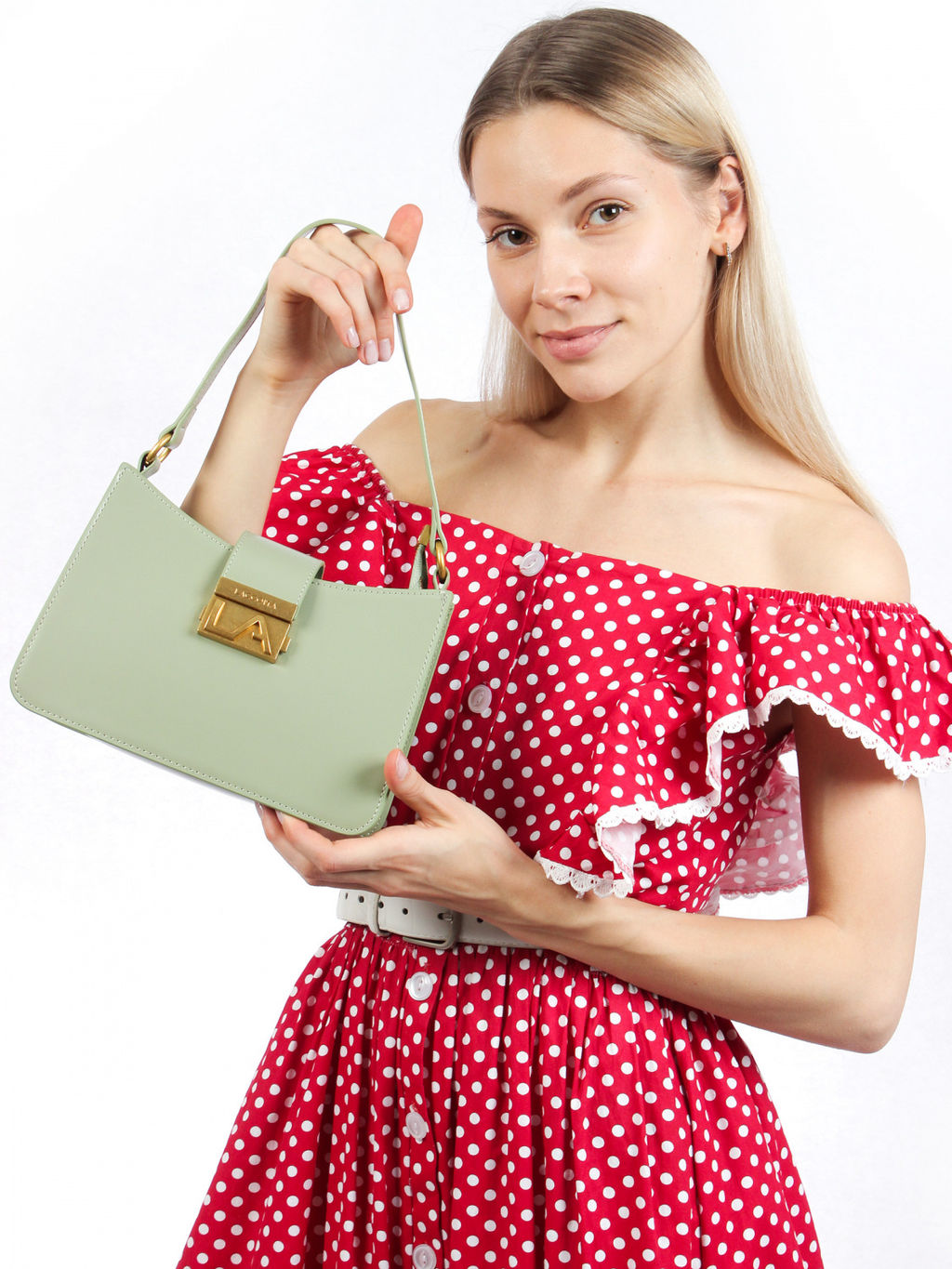 LACCOMA сумка АЛ2024-мятный натуральная кожа хлопок  фото 2