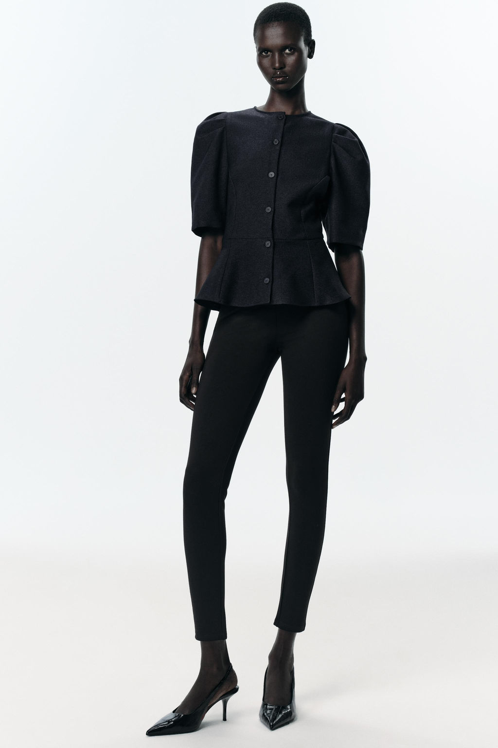 PUFF SLEEVE PEPLUM TOP