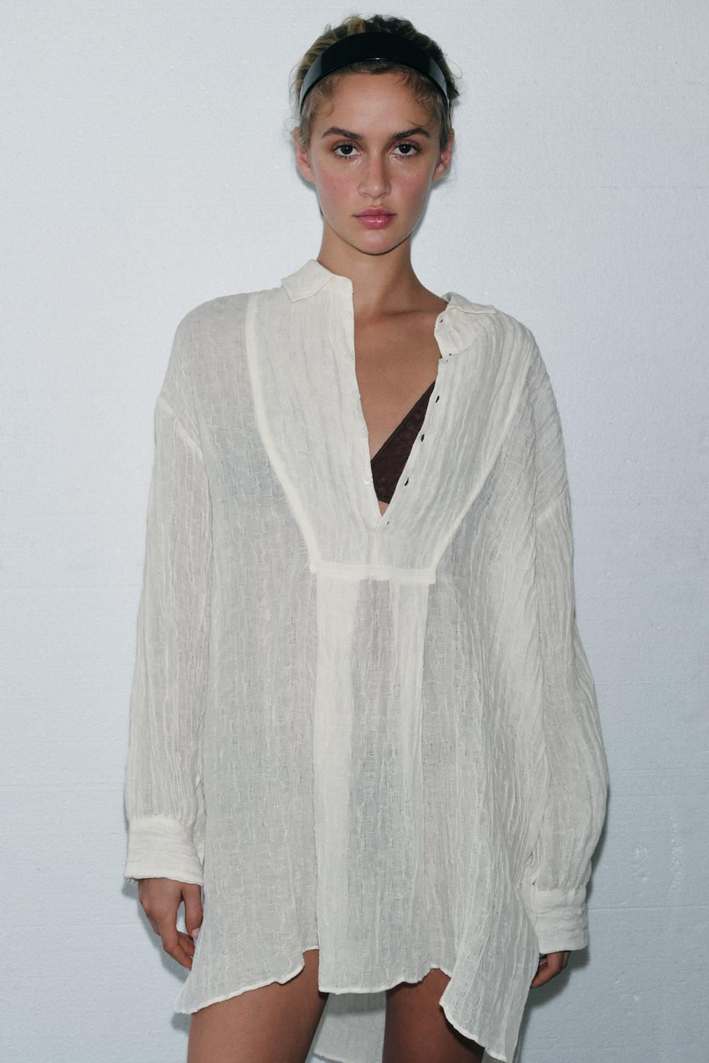 LIMITED EDITION CREASED-EFFECT LINEN BLEND SHIRT - Zara фото 2