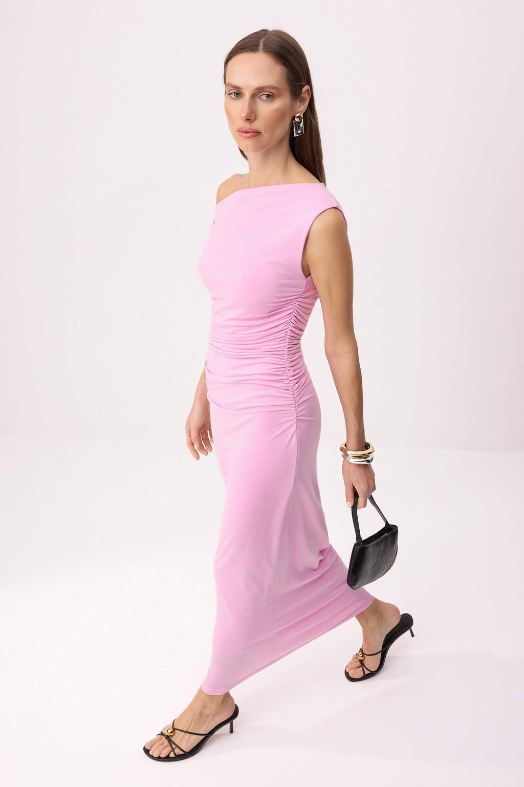 Pembe Fitted/Vucuda Oturan Maxi Esnek Kalem Orme Elbise TWOSS24EL00563
