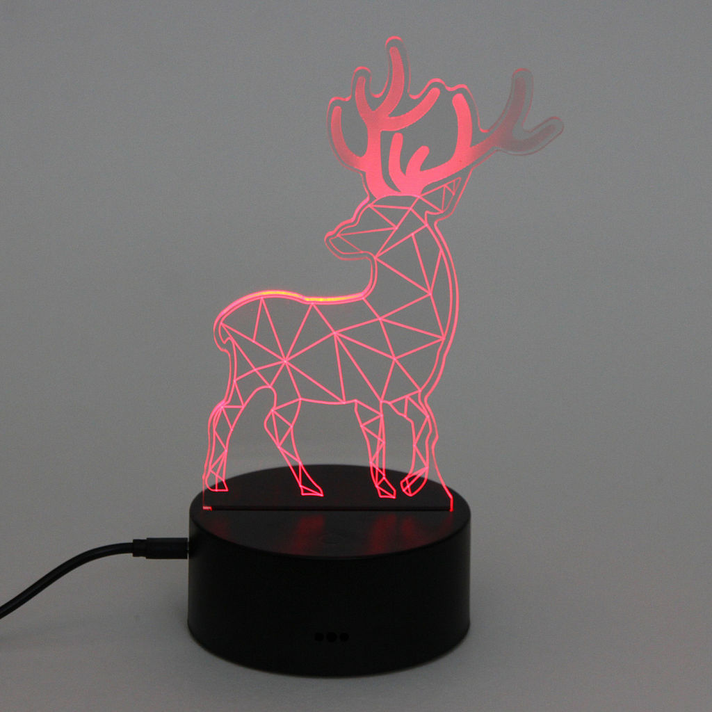 Цена за 2 шт. Светильник ночник "3D-Олень" на пластиковой подставке, с включателем USB