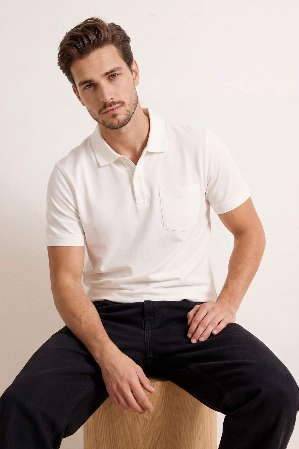 Ekru Regular/Rahat %100 Pamuk Tek Cepli Polo Yaka T-shirt TMNSS26PO00018 - Trendyolmilla фото 3