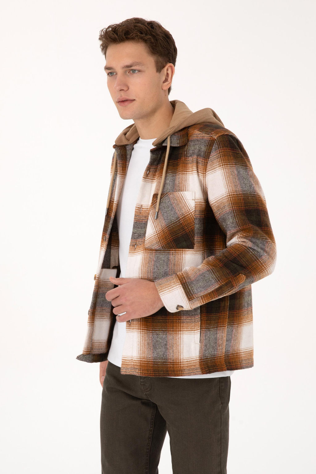 Erkek Camel Ekoseli Kap__onlu G_mlek