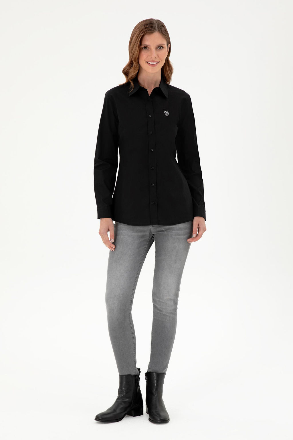Женская черная базовая рубашка с длинным рукавом - U.s. polo assn фото 4