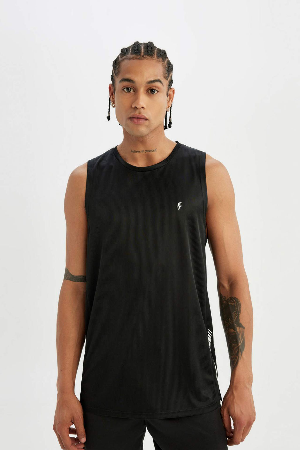 DeFactoFit Slim Fit Dar Kesim Bask?l? Bisiklet Yaka Ag?r Kumas Sporcu Atlet  фото 4
