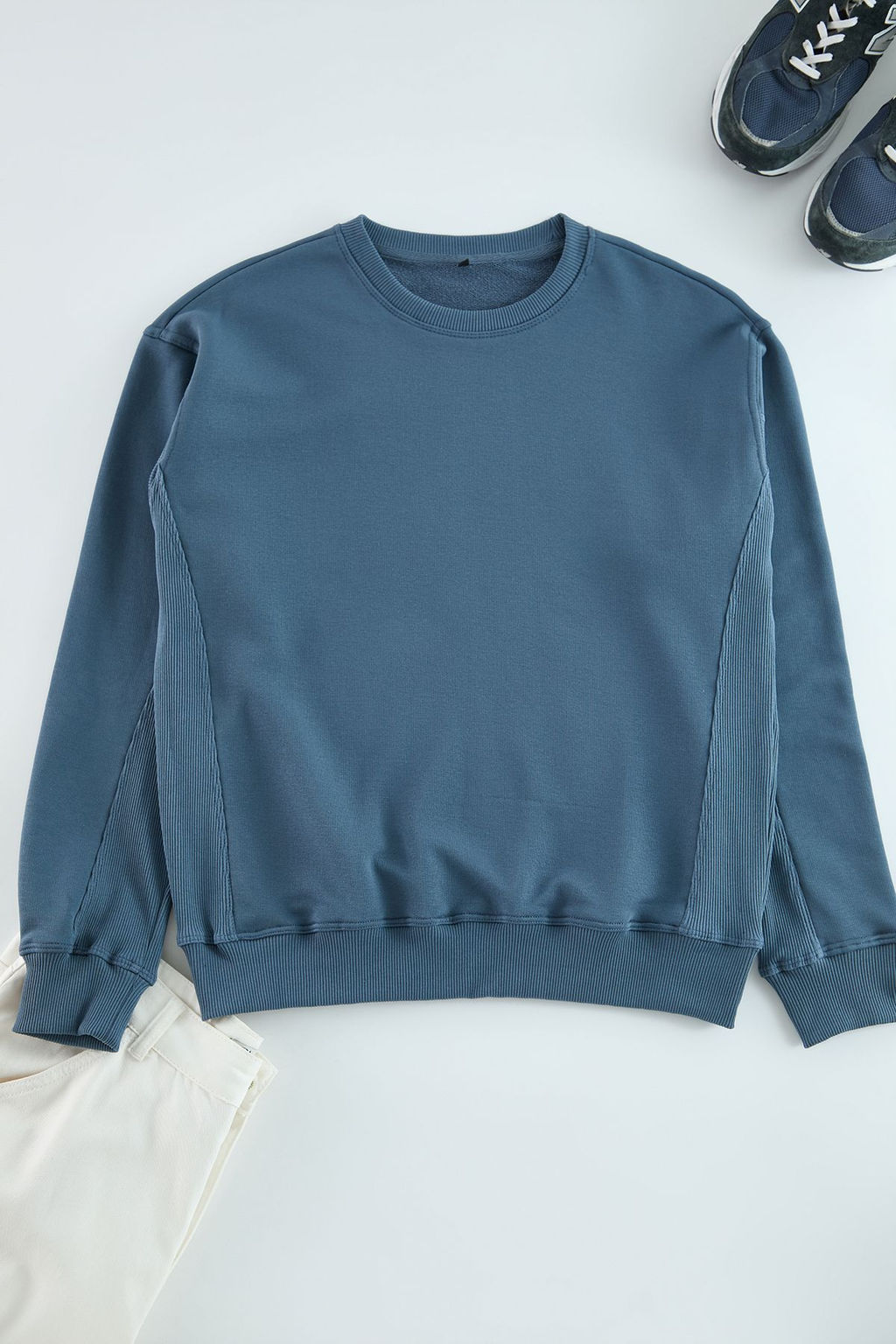 TRENDYOL MAN Unisex Indigo Oversize/Genis Kesim Kumas Mix Basic Sweatshirt TMNAW25SW00128 - Trendyolmilla фото 6