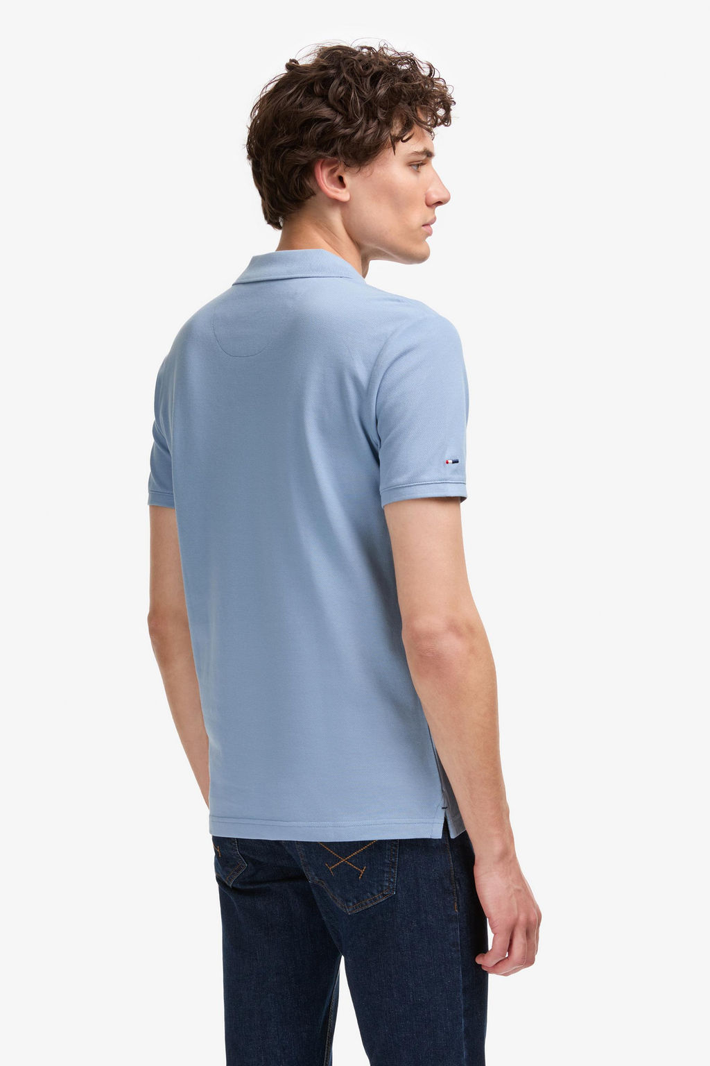 Erkek Slim Fit Polo Yaka Mavi Basic Ti__rt