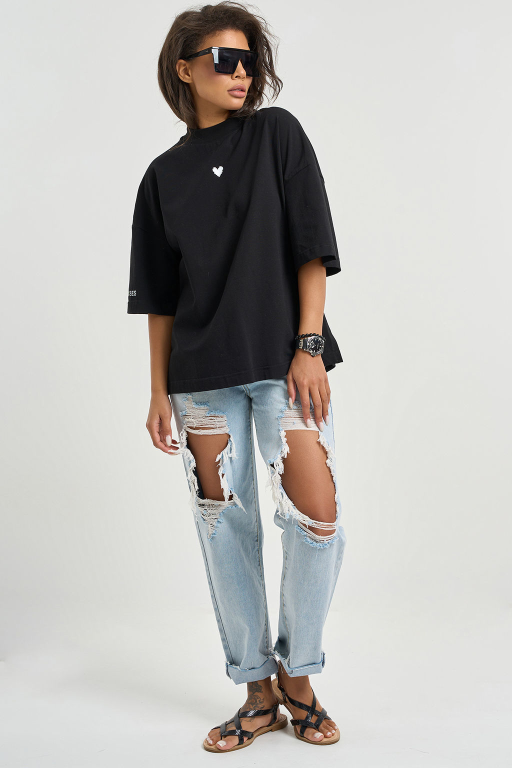 Футболка оверсайз с надписью из хлопка черная