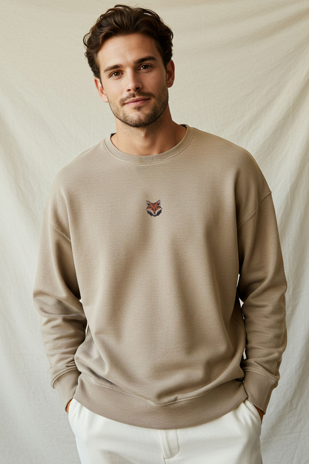 Tas Oversize/Genis Kesim Bisiklet Yaka Uzun Kol Hayvan Nak?sl? Sweatshirt TMNAW24SW00169