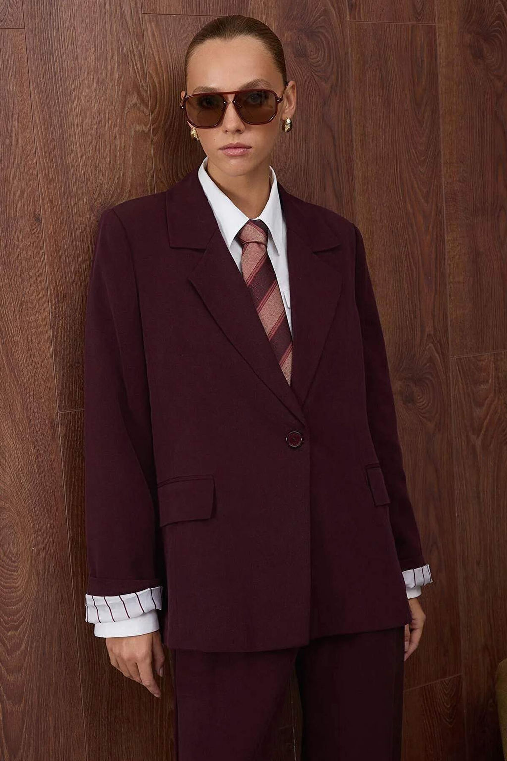 Ozel Koleksiyon Murdum Cizgili Astarl? Normal Kal?p Yumusak Kumas Blazer Ceket TWOAW26BC00057 - Trendyolmilla фото 10