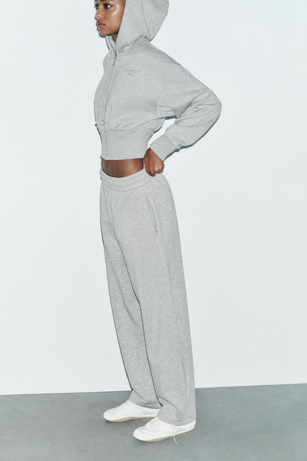 METALLIC THREAD FLEECE TROUSERS - Zara фото 3