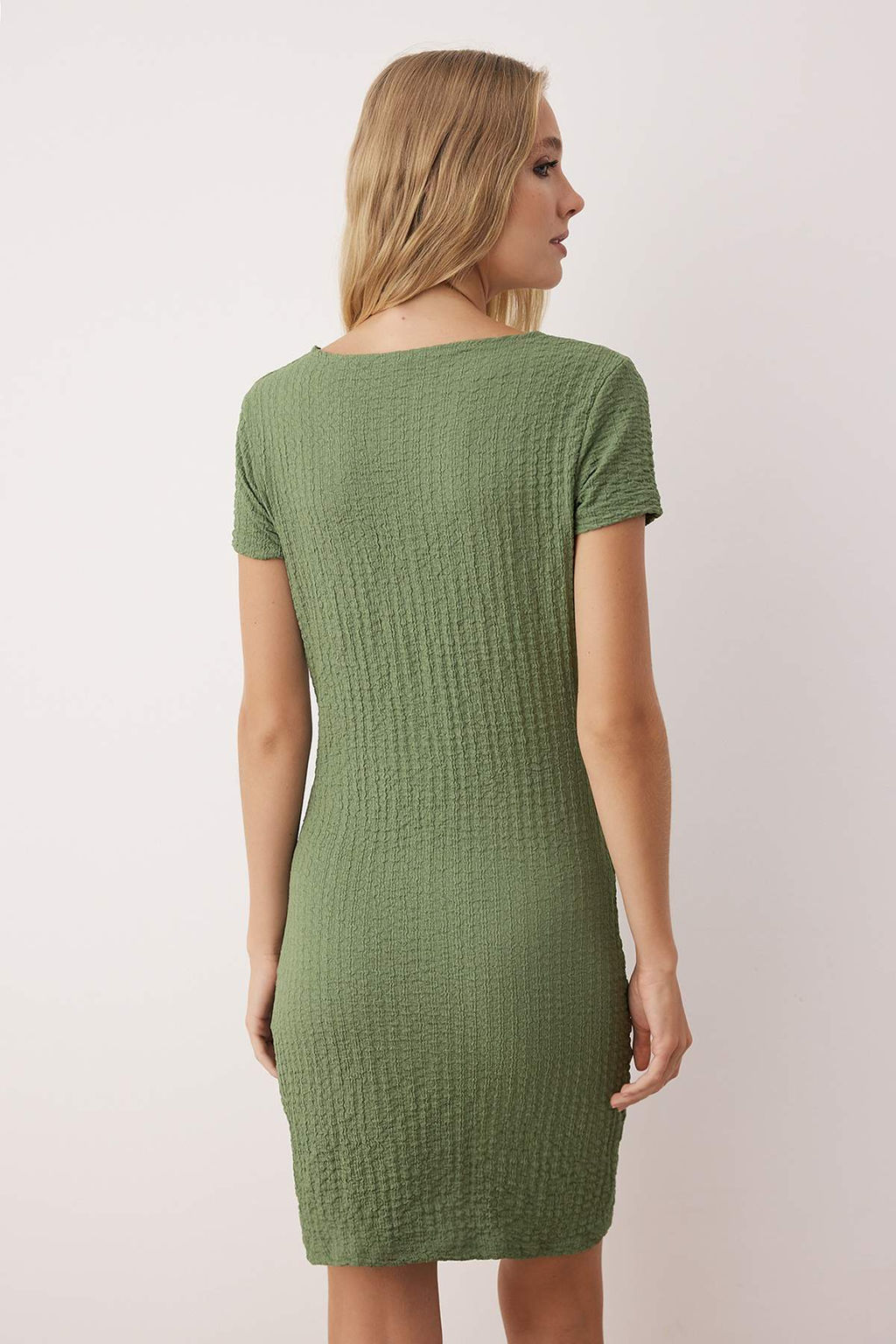 Haki Duz Aksesuar Detayl? Buzgu/Drape Detayl? K?sa/Mini Orme Elbise TWOSS25EL00914