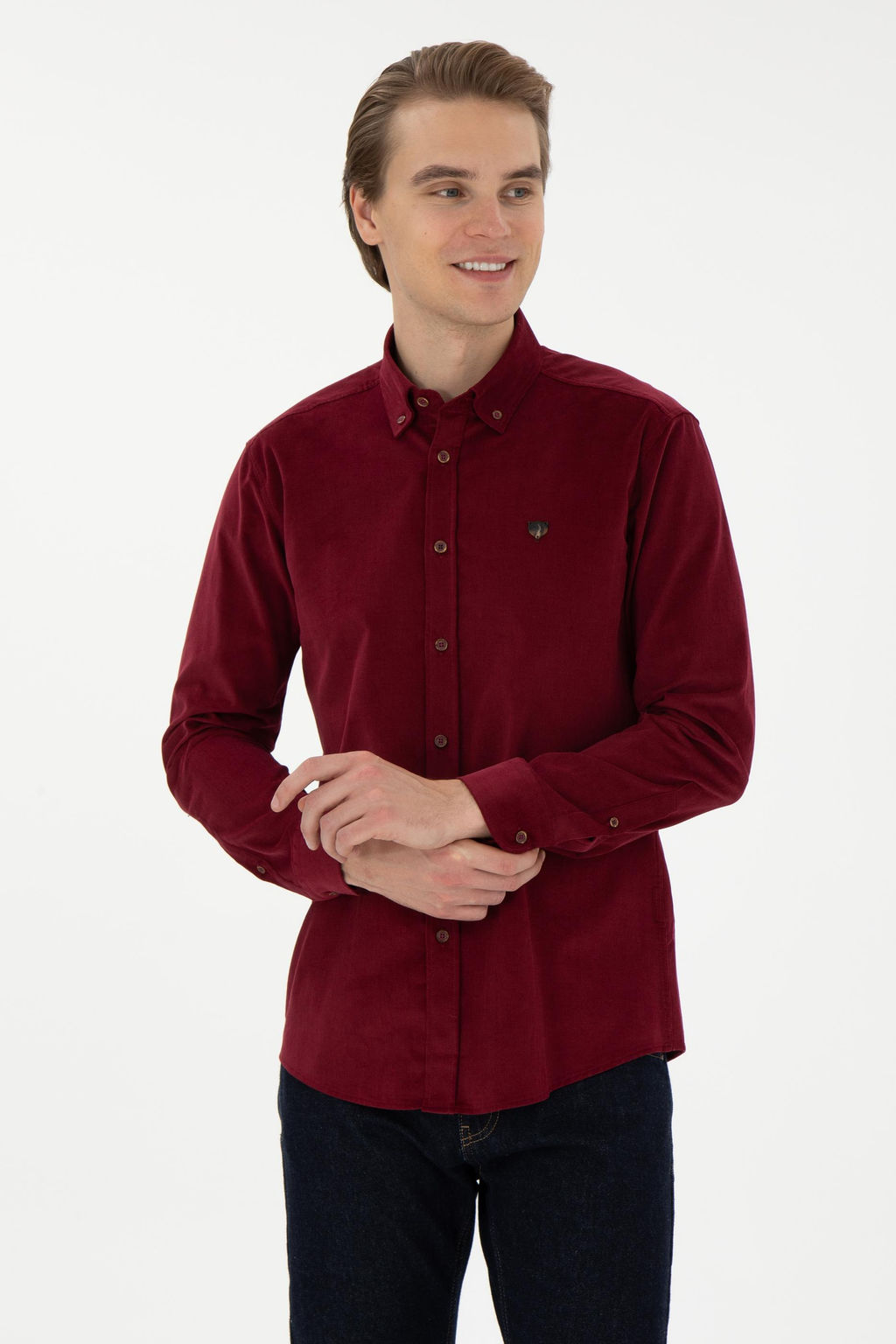 Мужская бордовая рубашка с длинным рукавом Неожиданная скидка в корзине