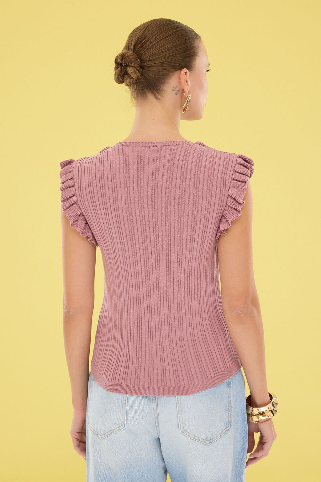 Trendyolmilla Gul Kurusu F?rf?rl? Triko Ince Bluz TWOSS25BZ00313  фото 5