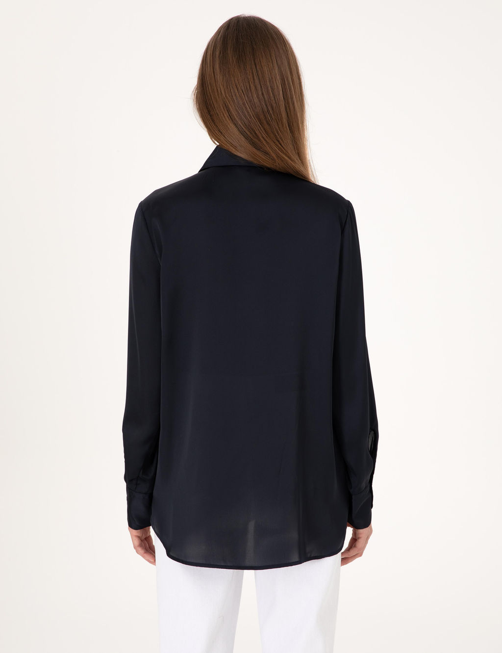 Lacivert Comfort Fit Saten Uzun Kollu G_mlek - Pierre cardin фото 5