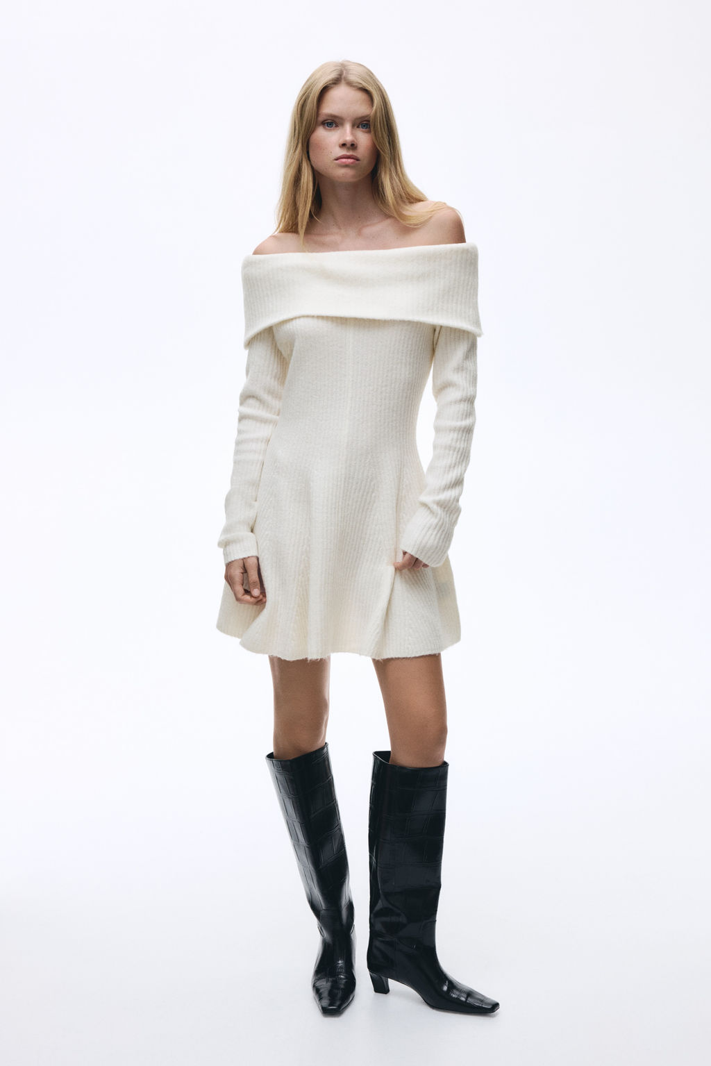 Vestido off-the-shoulder en punto de canal? - H&m фото 5