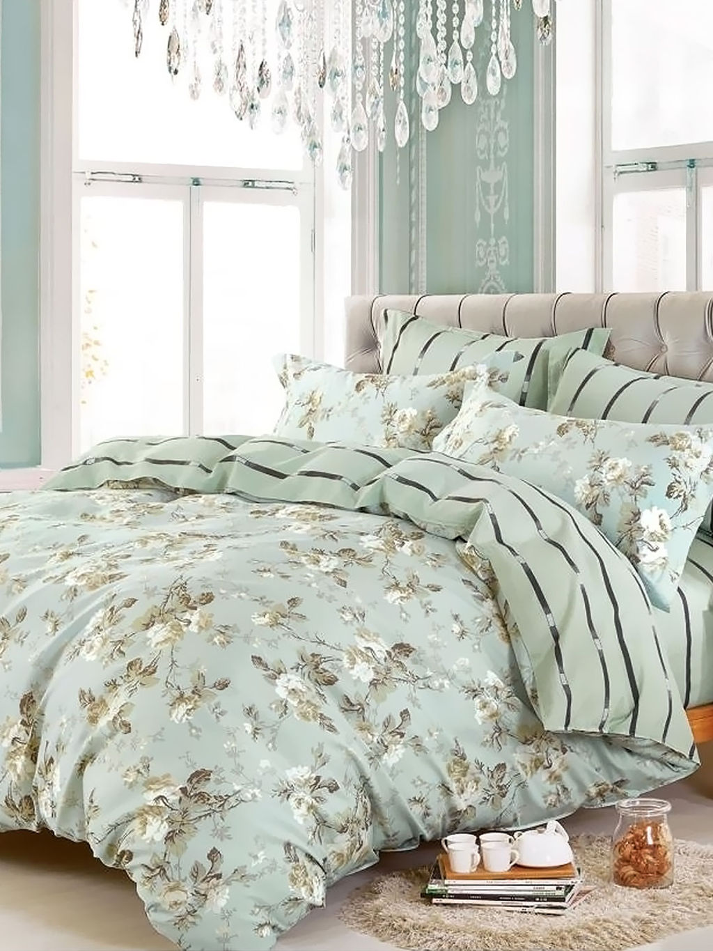 Постельное белье сатин элит на молнии - Северный цветочек Семейный (нав.70х70)