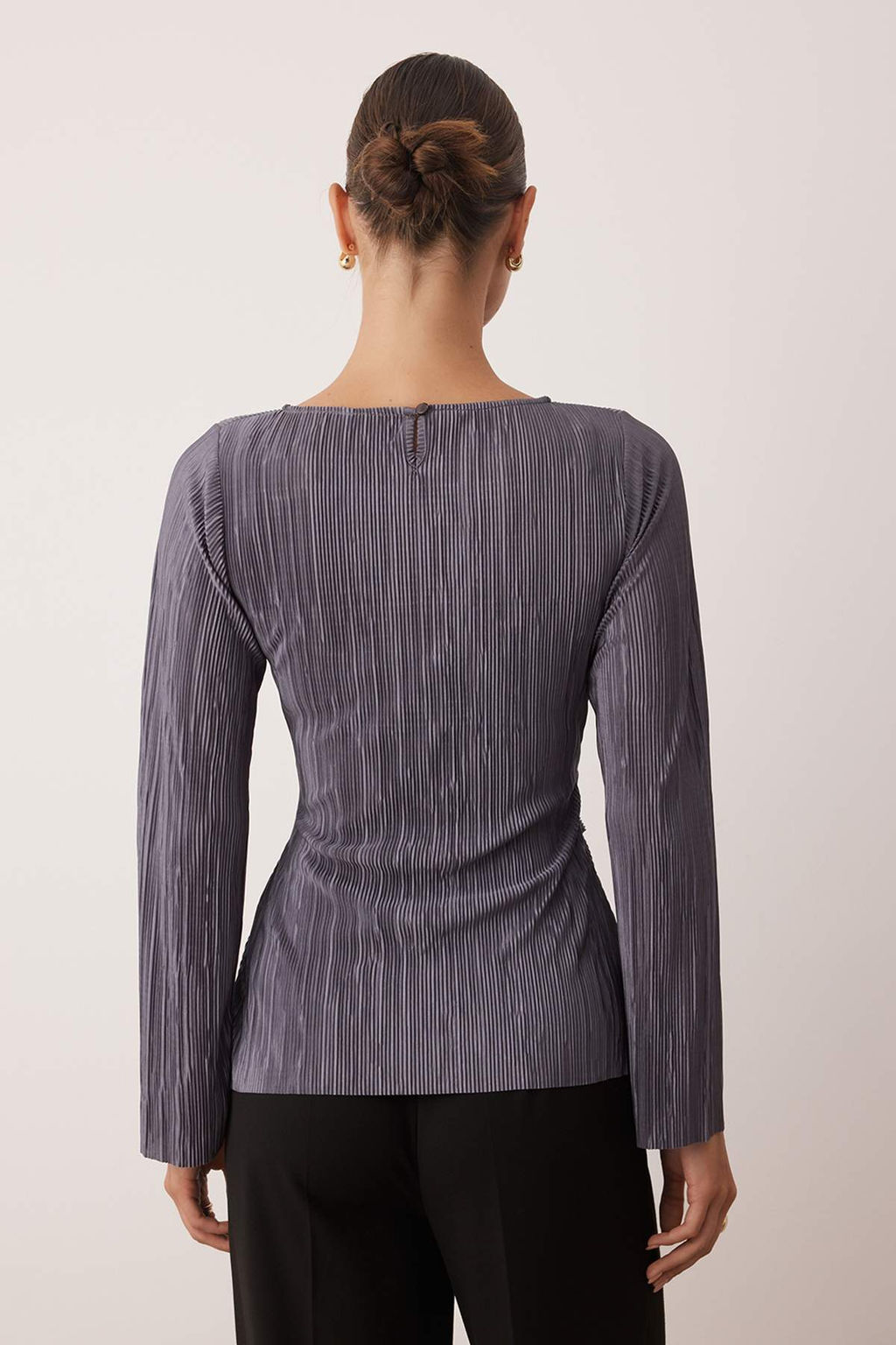 Antrasit Fitted/Vucuda Oturan Aksesuar Detayl? Pilise Dik Yaka Esnek Orme Bluz TWOAW26BZ00112 - Trendyolmilla фото 4