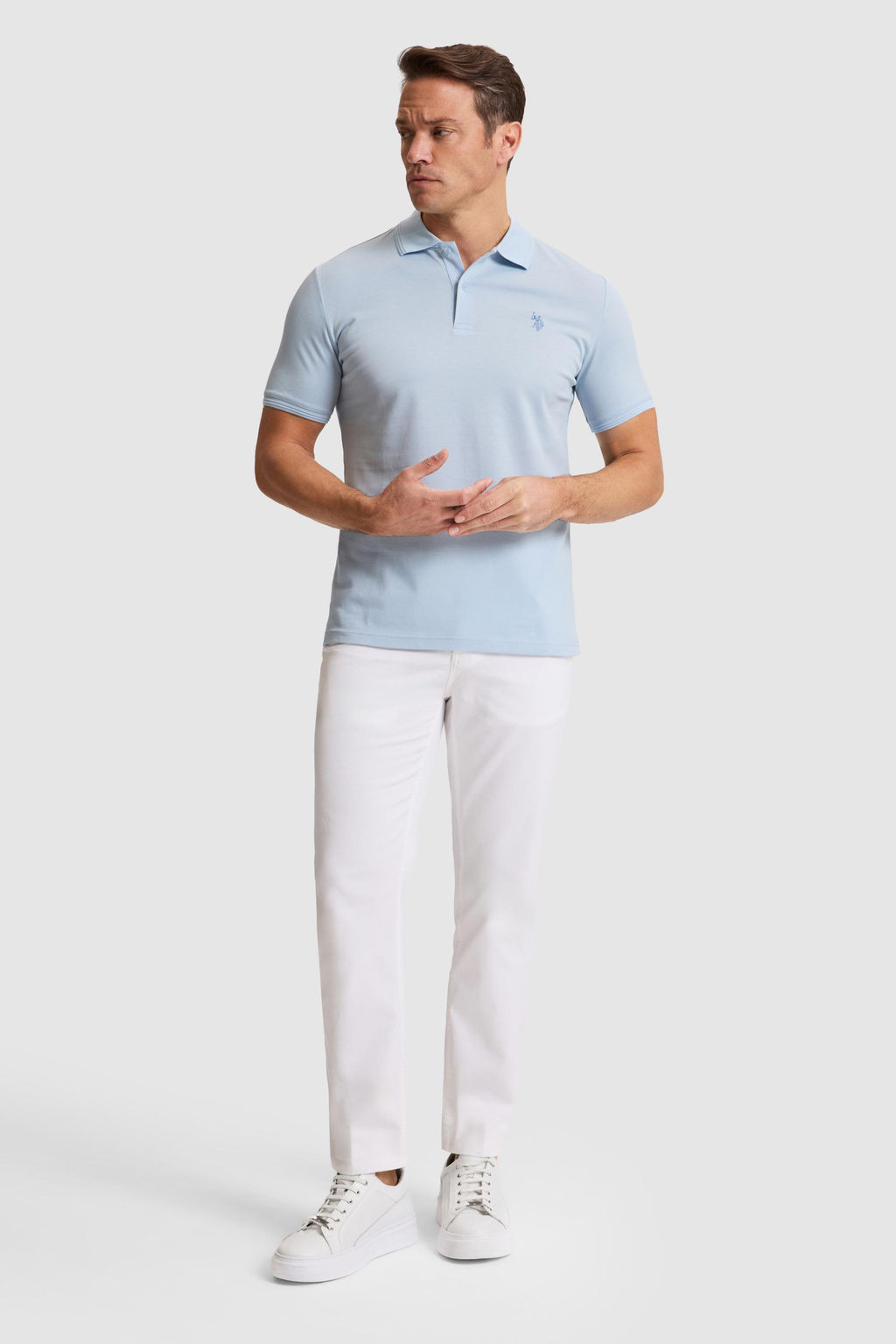 Erkek A__k Mavi Regular Fit Polo Yaka Basic Ti__rt