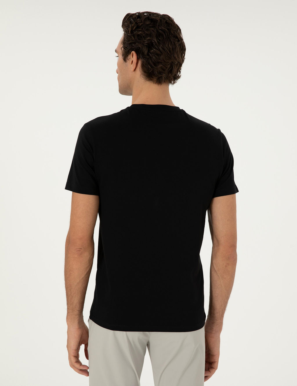 Siyah Slim Fit Bisiklet Yaka Desenli T-shirt