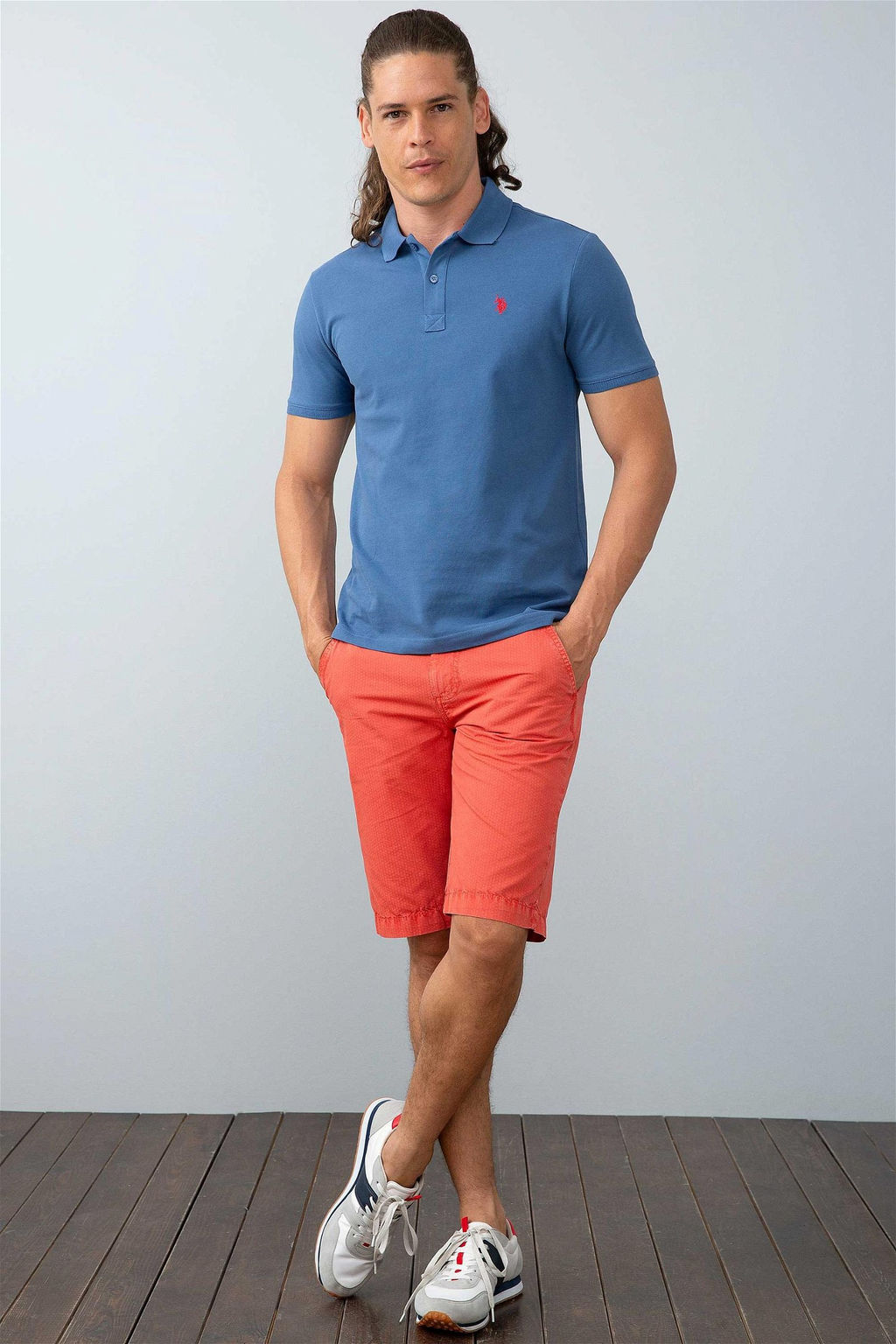 Мужская светло-темно-синяя базовая футболка с воротником-поло Неожиданная скидка в корзине - U.s. polo assn фото 3