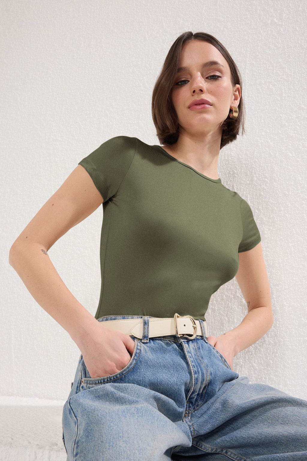 TRENDYOLMILLA Lacivert Fitted/Vucuda oturan K?sa Kol Esnek C?tc?tl? Orme Body TWOSS24BD00034  фото 2