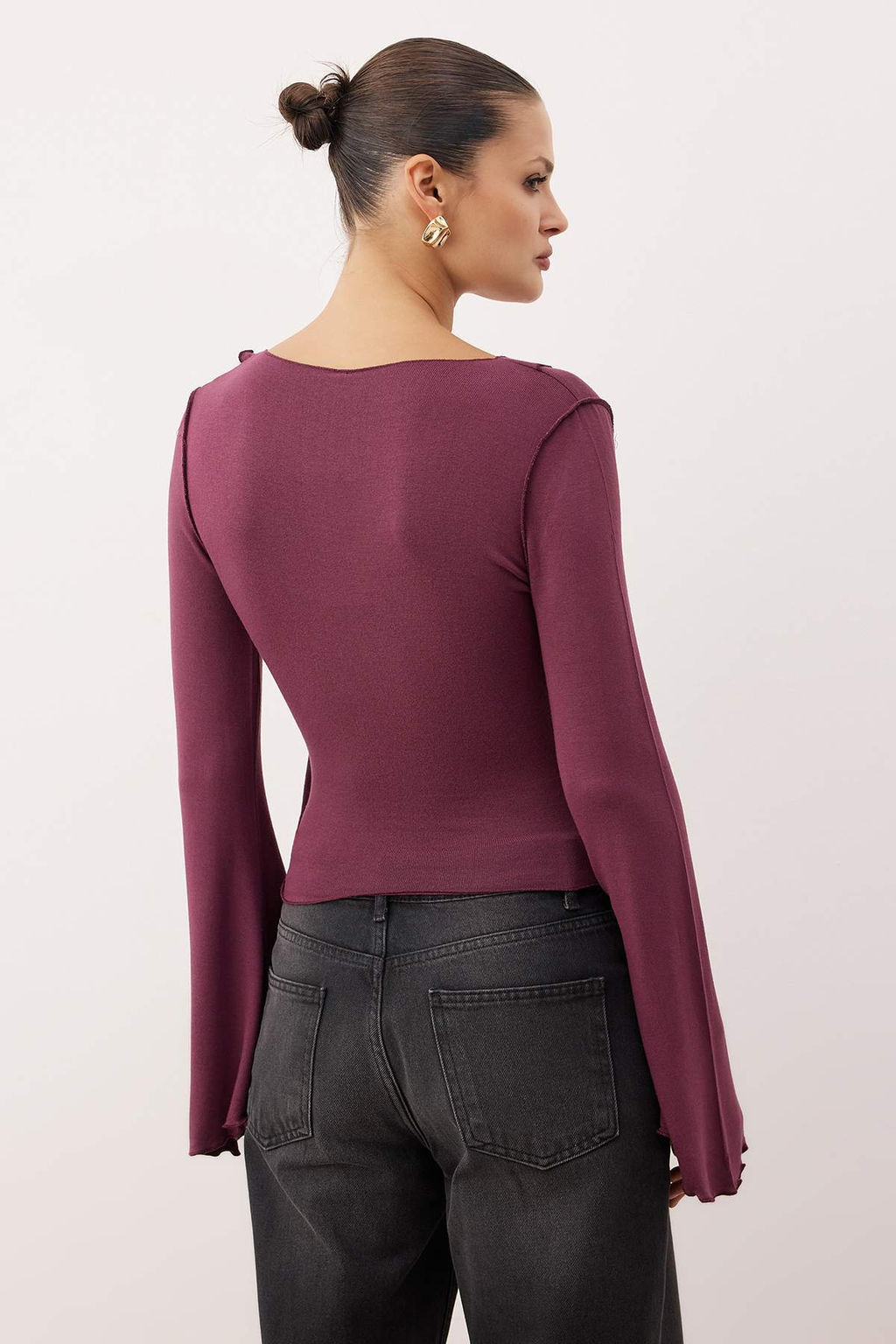 Murdum Anvelop Triko Gorunumlu Ispanyol Kol Regular/Normal Kal?p Orme Bluz TWOAW25BZ00151