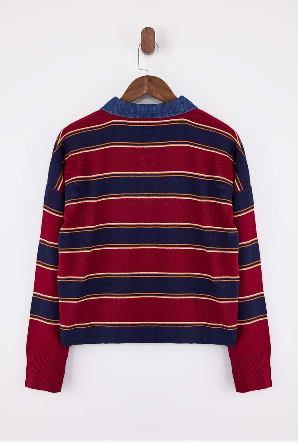 Cok Renkli Cizgili Denim Garnili Polo Yaka Triko Kazak TWOAW26KZ00283