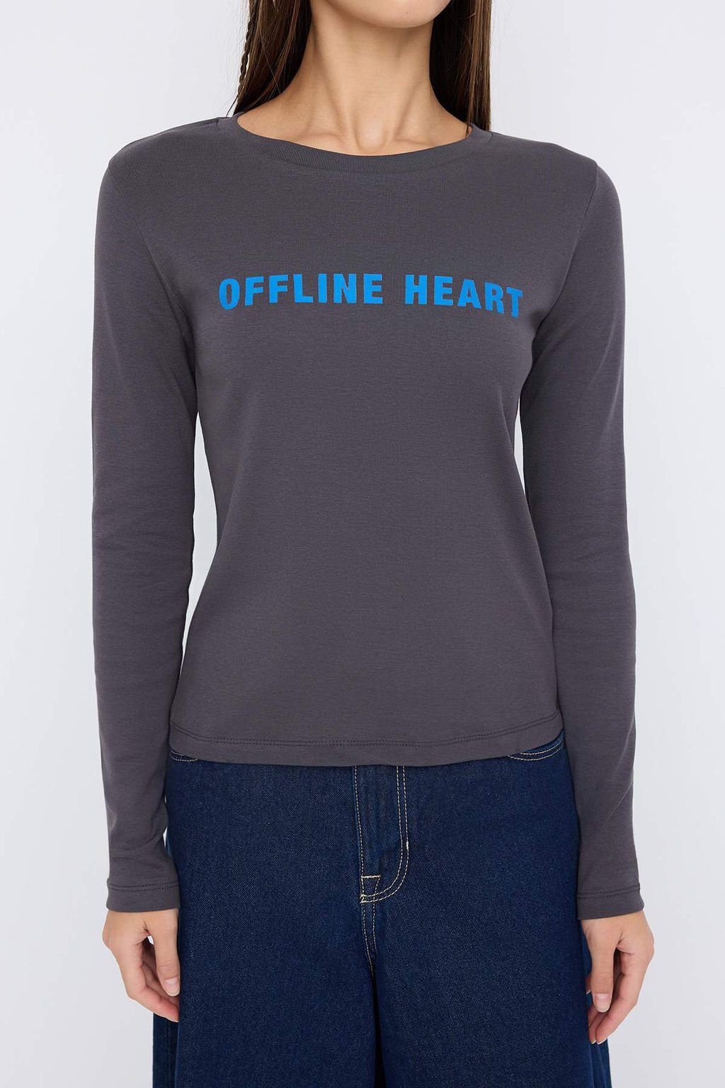 Teen Antrasit Bask?l? Fitted/Vucuda Oturan Orme Bluz TWOAW25BZ00126