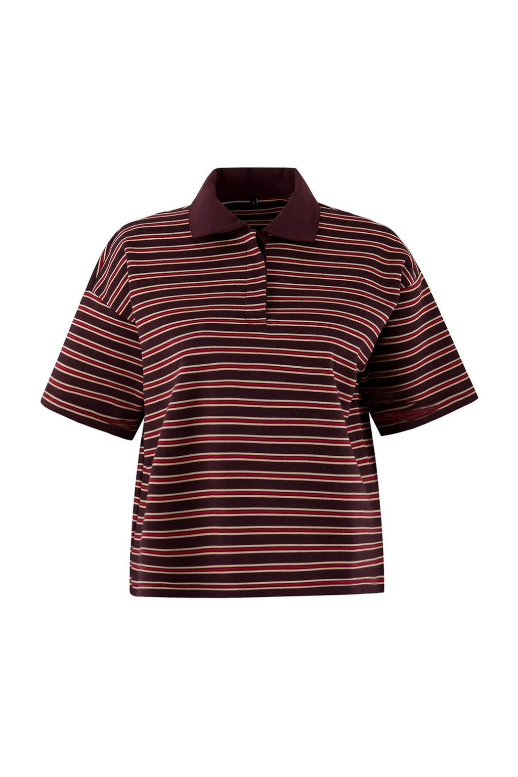 Bordo Cizgili Oversize Kal?p Polo Yaka Dokuma Detayl? Tok Interlok Orme T-Shirt TWOSS26TS00030