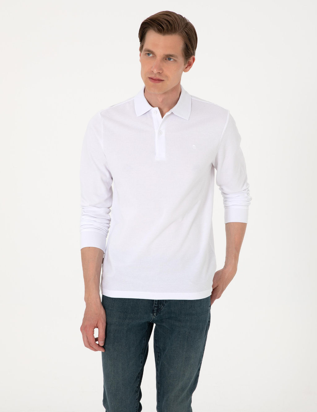 Beyaz Slim Fit K_vr_lmaz Polo Yaka Basic Pike Sweatshirt - Pierre cardin фото 3