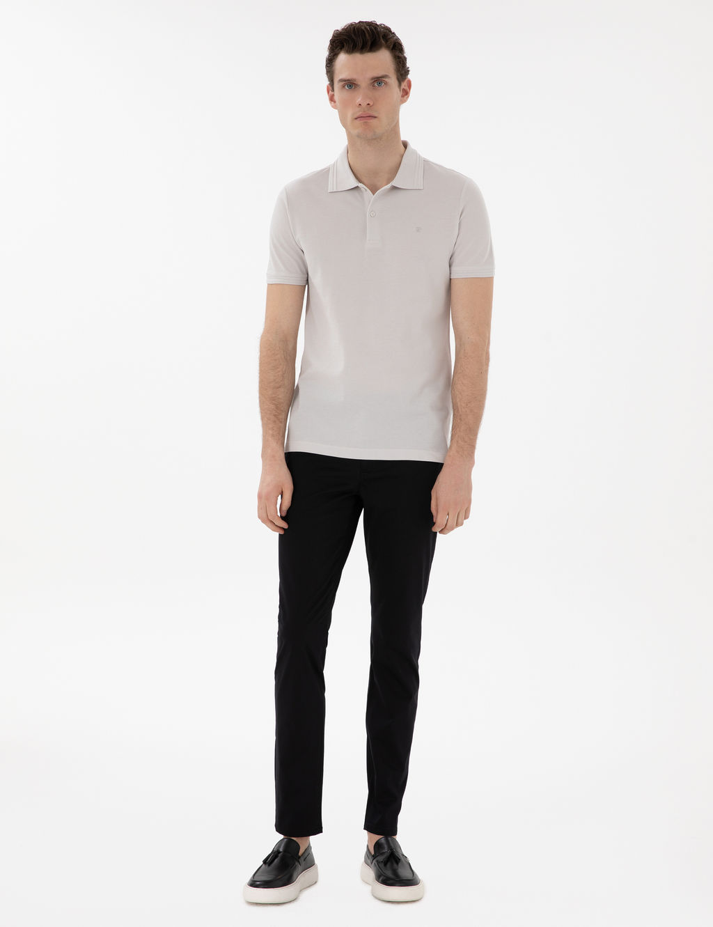 A__k Gri Slim Fit %100 Pamuk Polo Yaka Basic Ti__rt