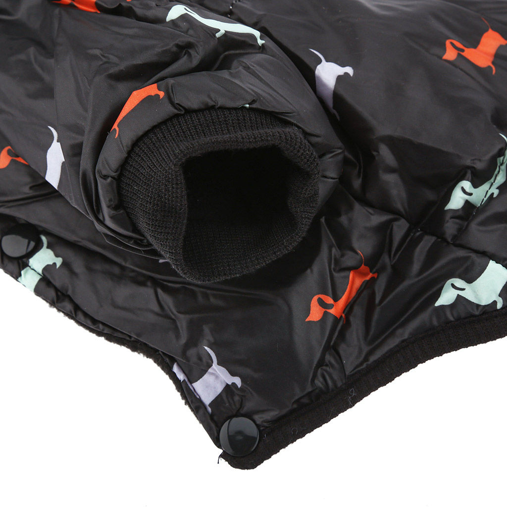 Пэт тойс (Pet toys) Одежда для собаки Куртка с капюшоном, с метал. кольцом, с принтом, на кнопках, р-р XL, длина спинки 34см/обхват груди 42см/обхват шеи 32см, цвет-черный, плащевка/синтепон/флис (100% полиэстер) (Китай) - Домашняя мода фото 8