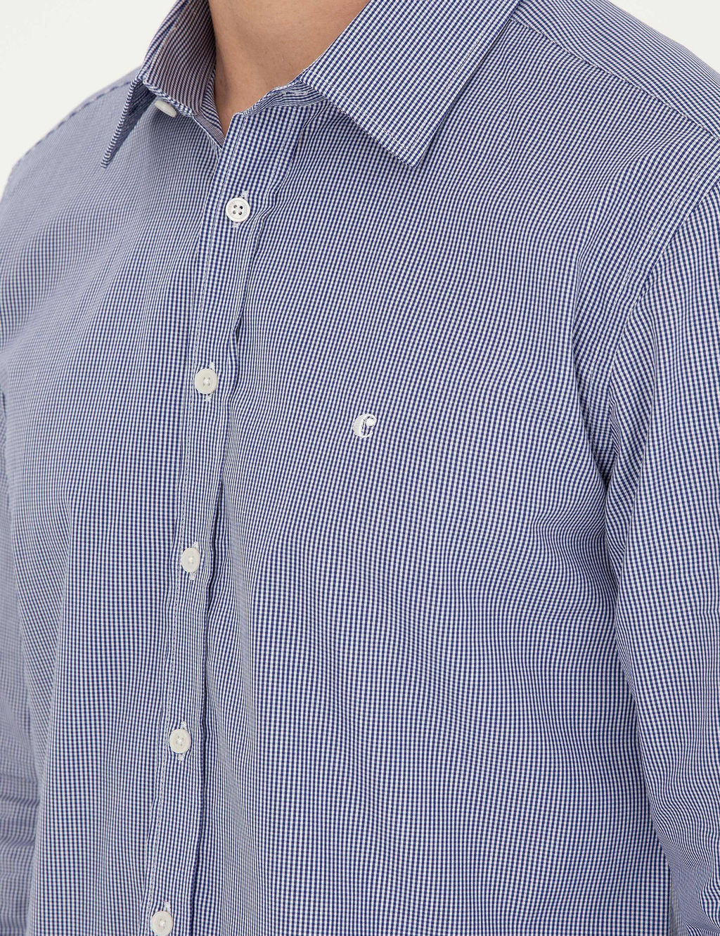 Темно-синяя рубашка узкого кроя из хлопка в полоску - Cacharel фото 7